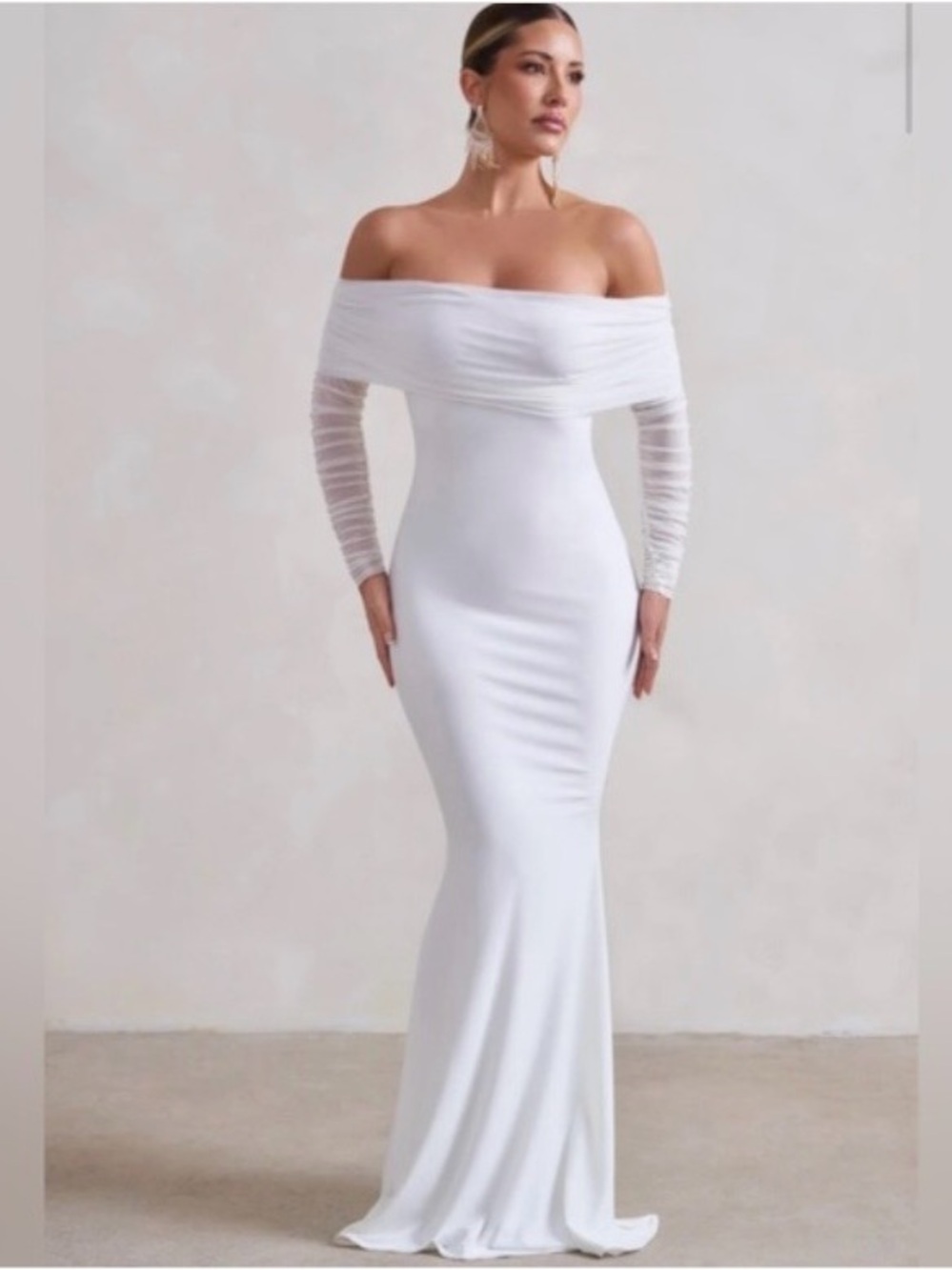 Off-Shoulder White Evening Gown